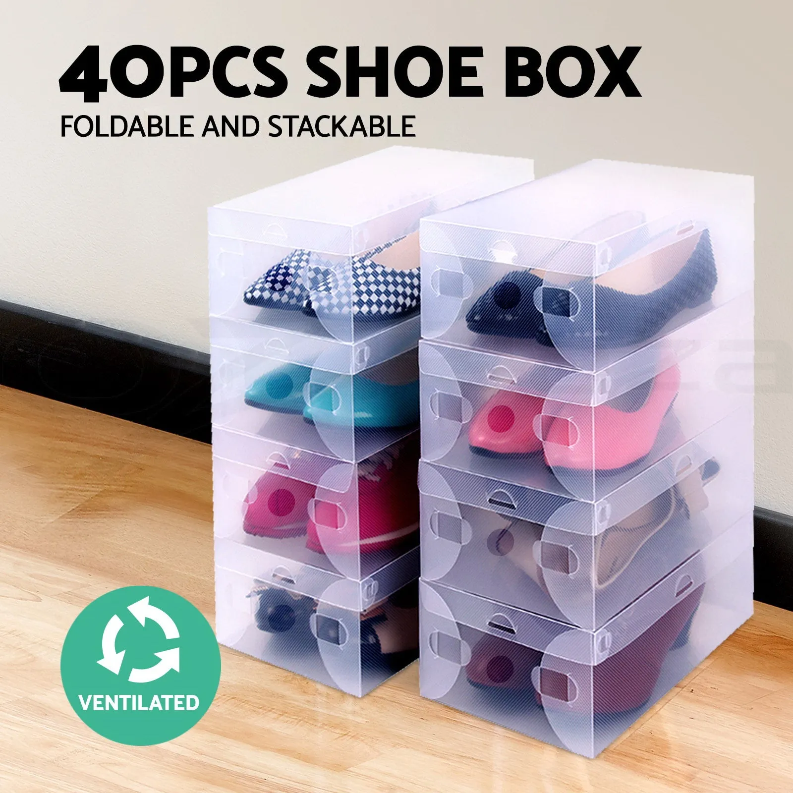 40pcs Clear Foldable Shoe Storage Boxes with Handles - Artiss