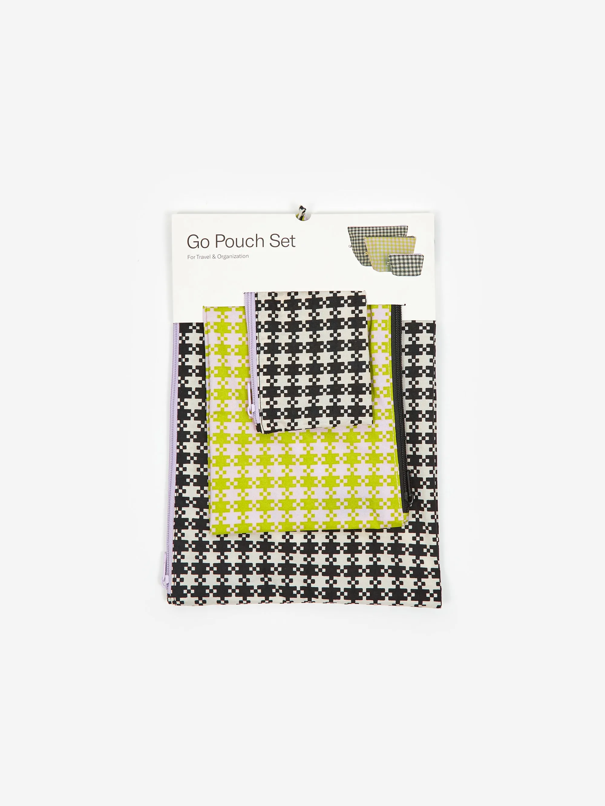 BAGGU Go Pouch Set - Black Pistachio Pixel Gingham