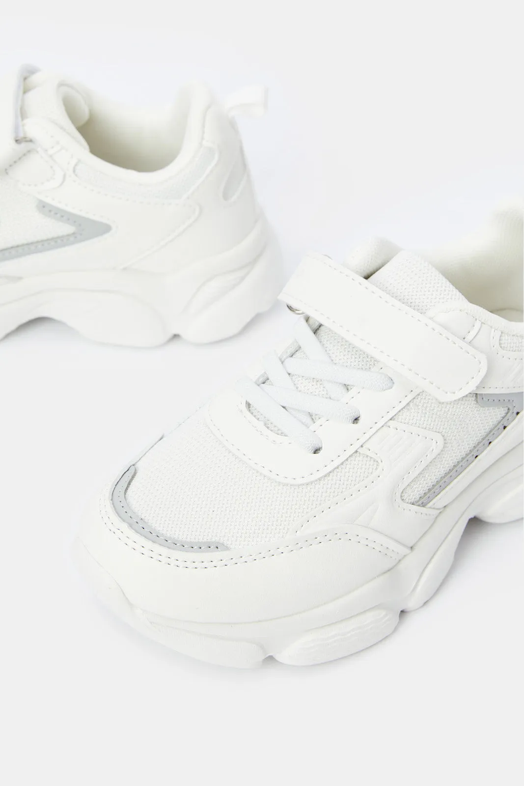 Boys White Material Block Chunky Sneakers