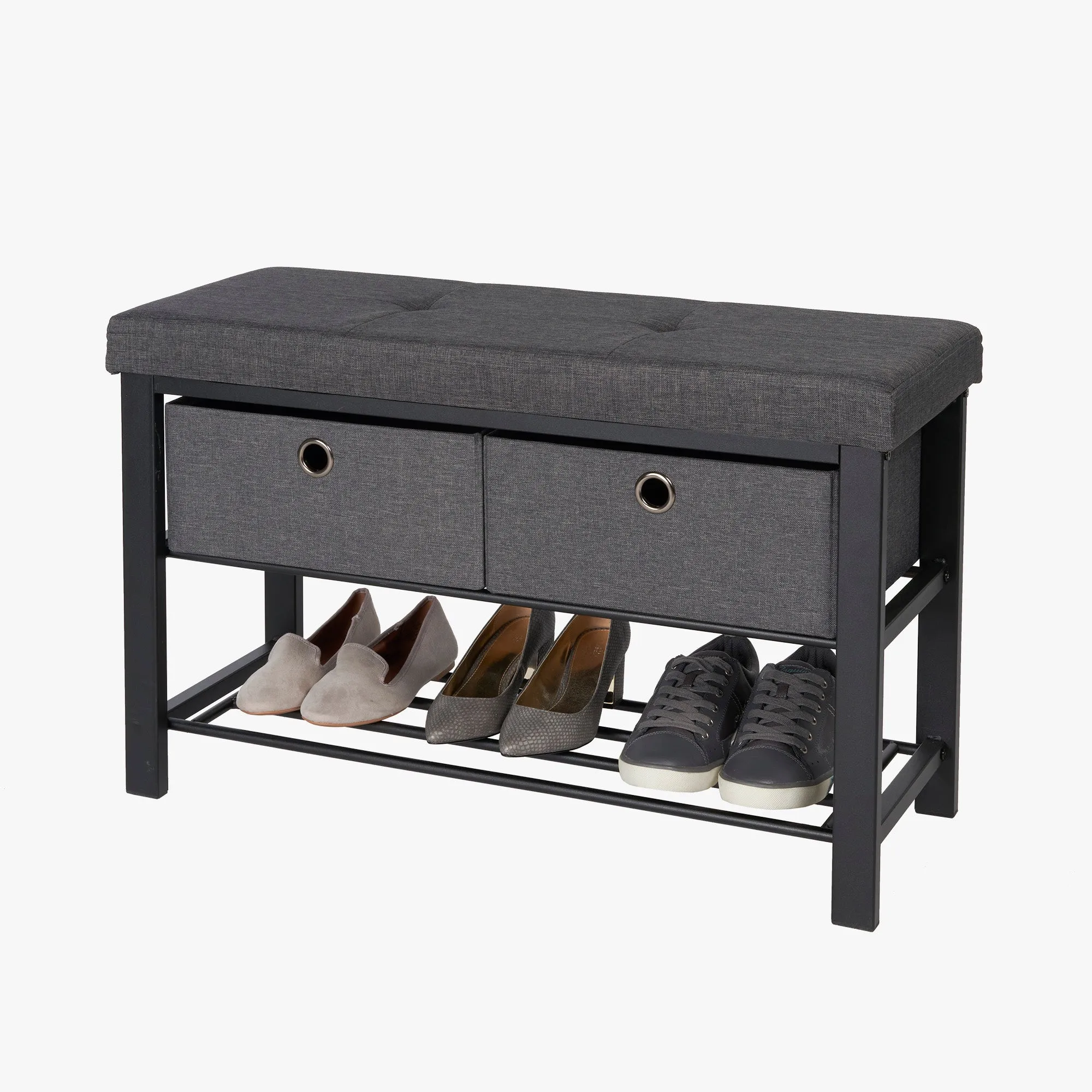 Cushioned Shoe Storage Bench with Drawers