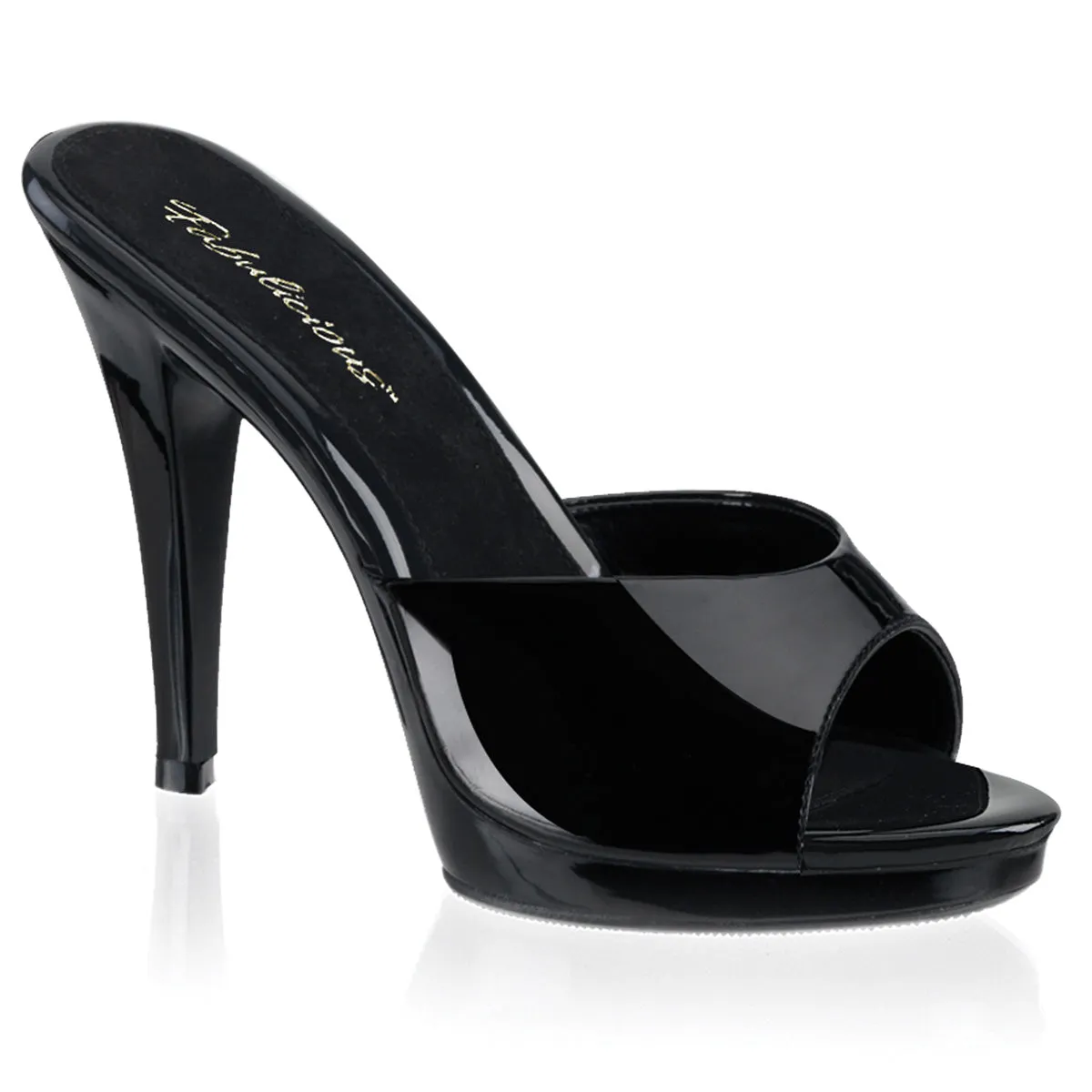 FLAIR-401-2 Pleaser Shoes Black Patent High Heel Slide Sandal