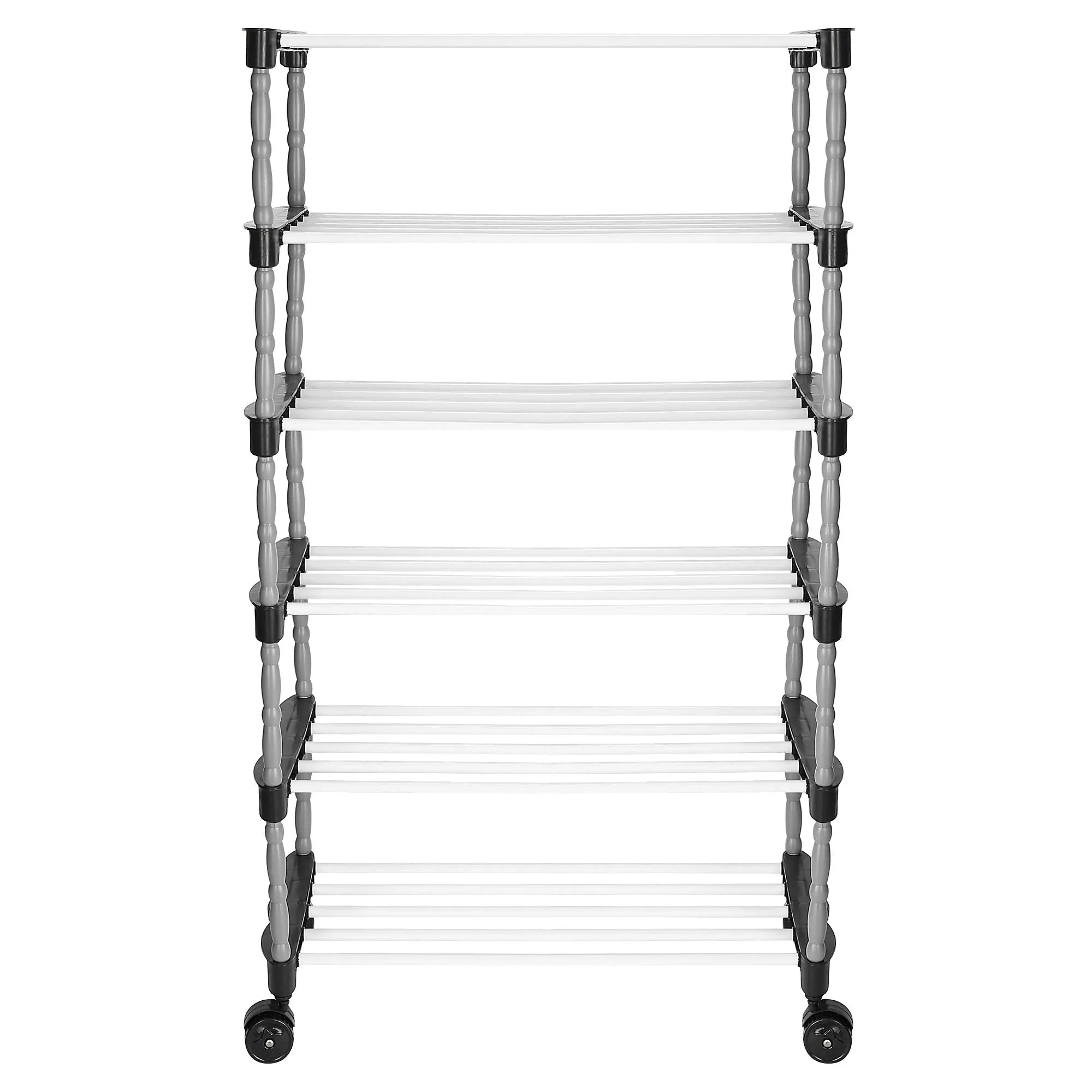 FLIPZON Multipurpose 5 Shelves/Layer Shoe Rack Organizer with Wheels and Dustproof Cover | Portable Smart Storage Rack Organizer with Zip Cover Easy to Move (Metal & Plastic, Multicolour)