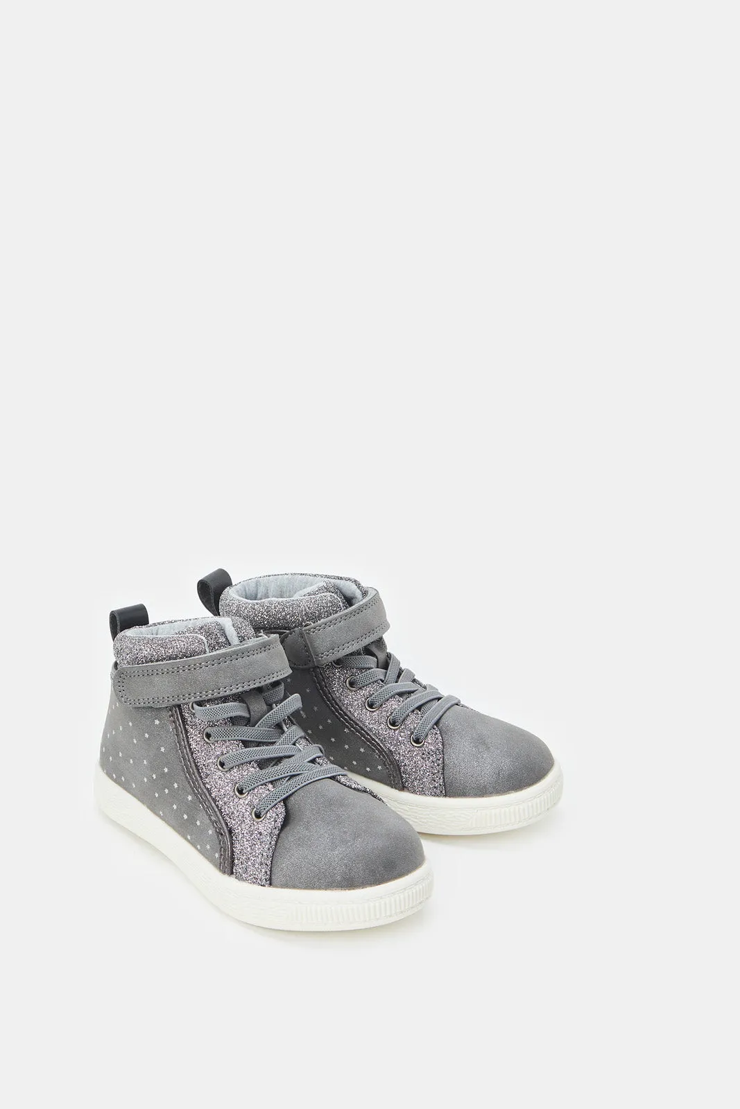 Girls Grey Velcro Strap High-Top Sneakers