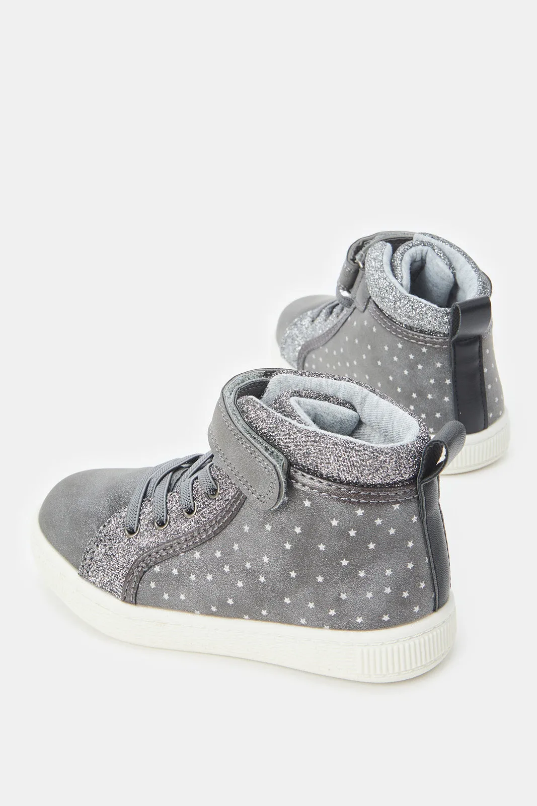 Girls Grey Velcro Strap High-Top Sneakers