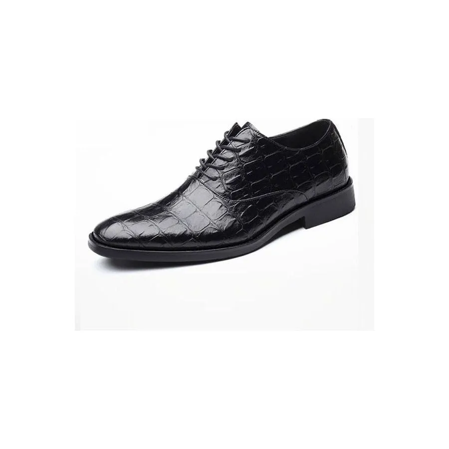 Glossy CrocLux Exotic Pointed Oxfords Dress Shoes