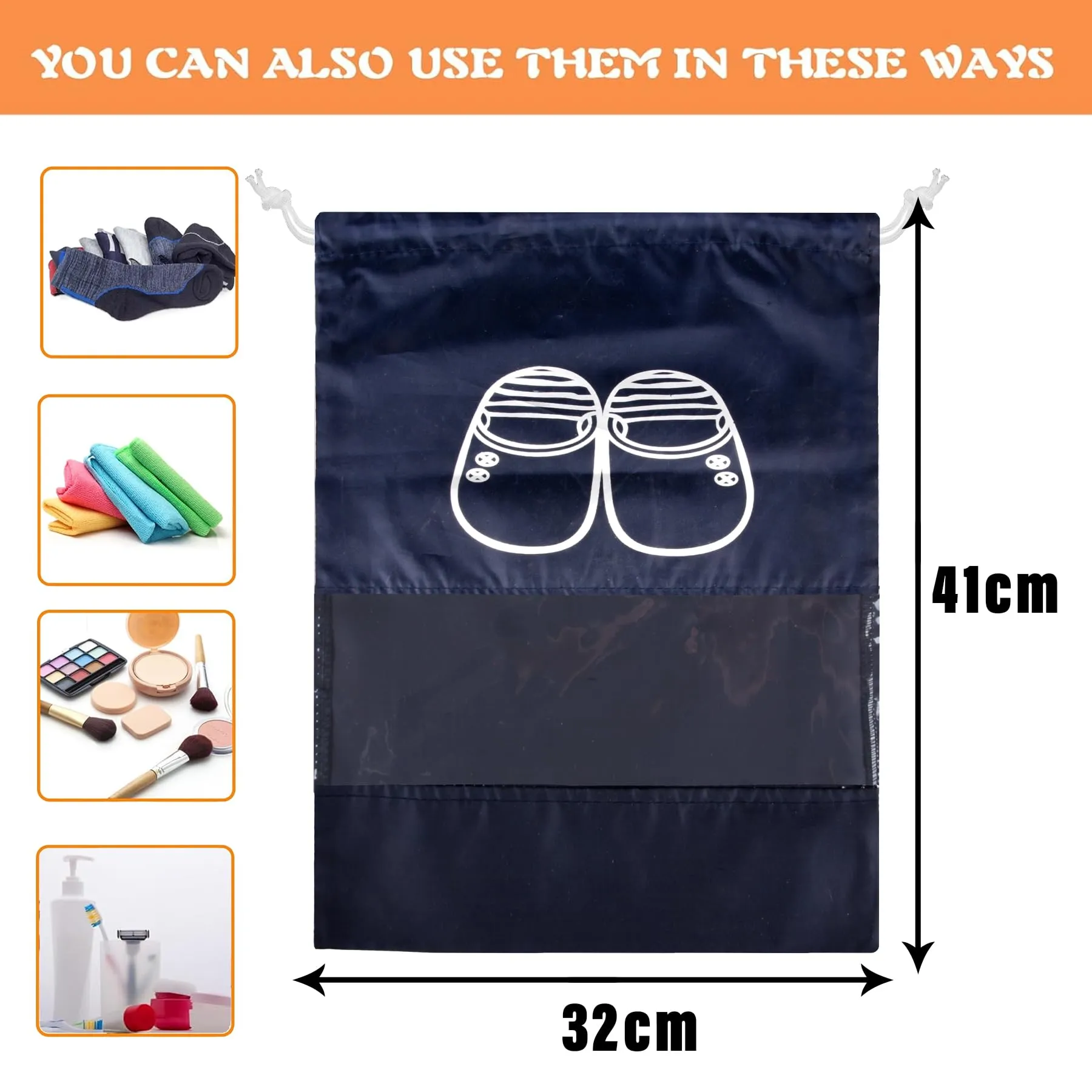 Heart Home Shoe Cover | Travel Shoe Storage Bags | Polyester Storage Bags | Drawstring Shoe Cover | Clear Transparent Shoe Storage Organizer | Pack of 18 | Navy Blue