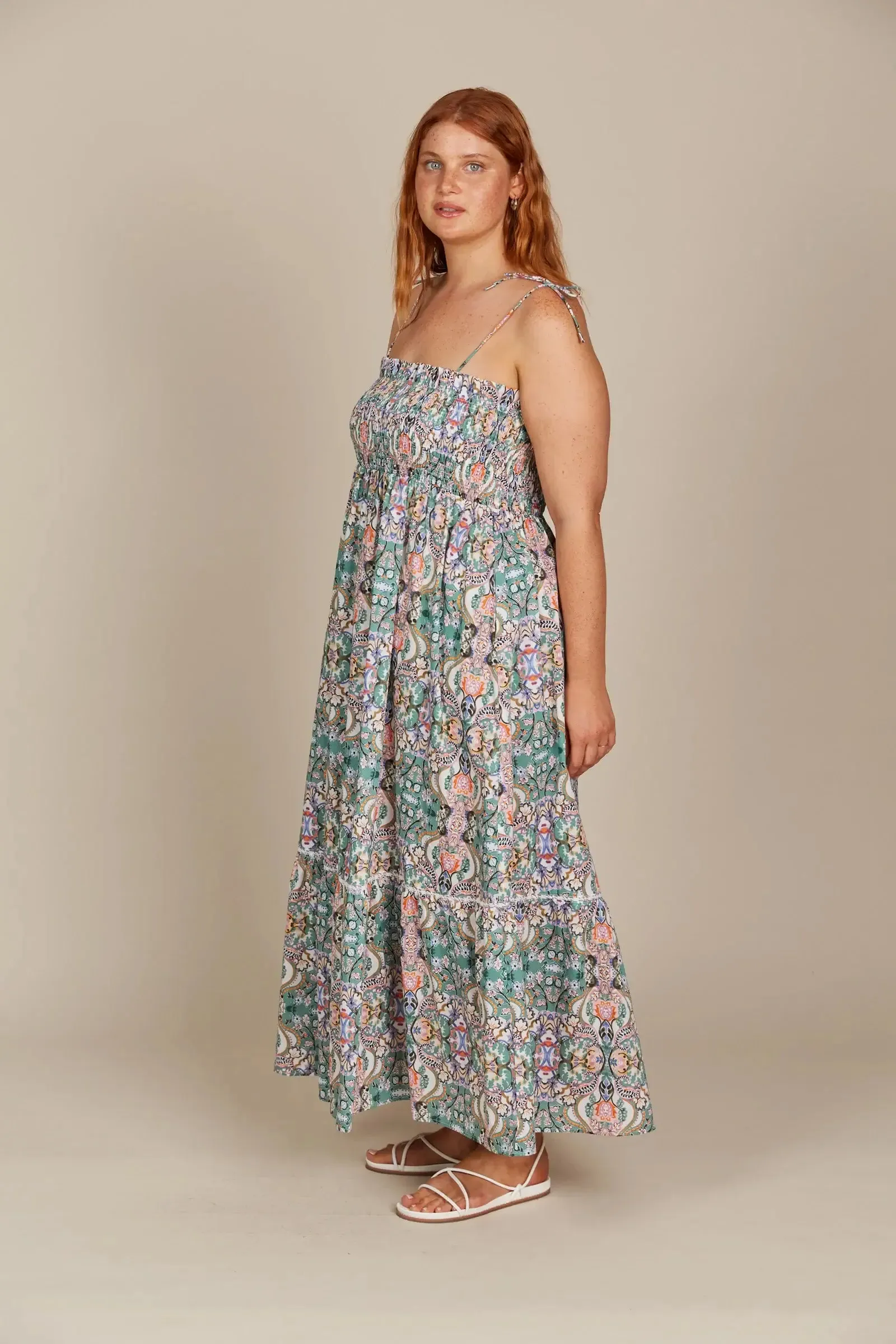 Isle of Mine Remi Shirred Maxi - Lotus Fleuron