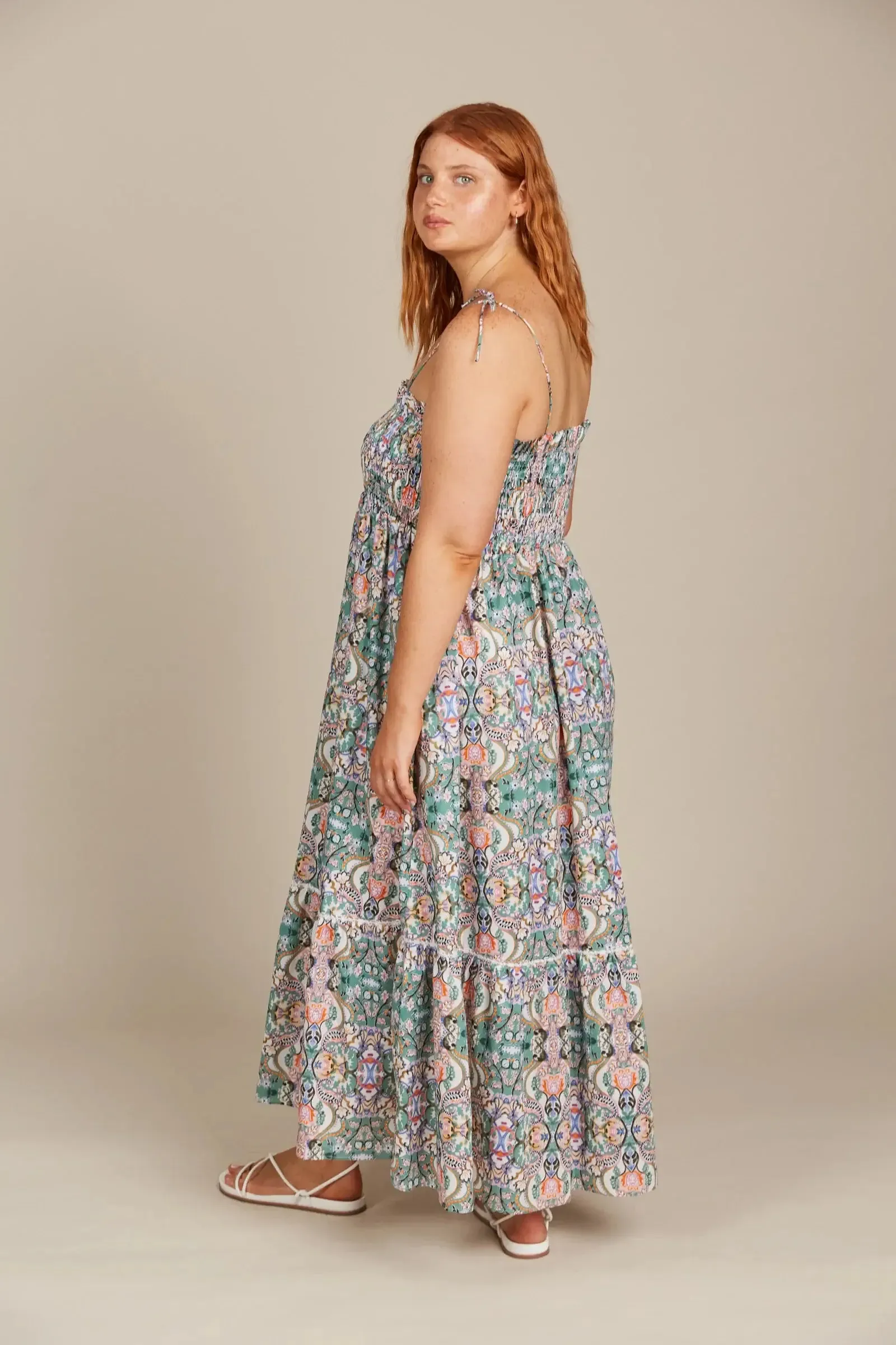 Isle of Mine Remi Shirred Maxi - Lotus Fleuron