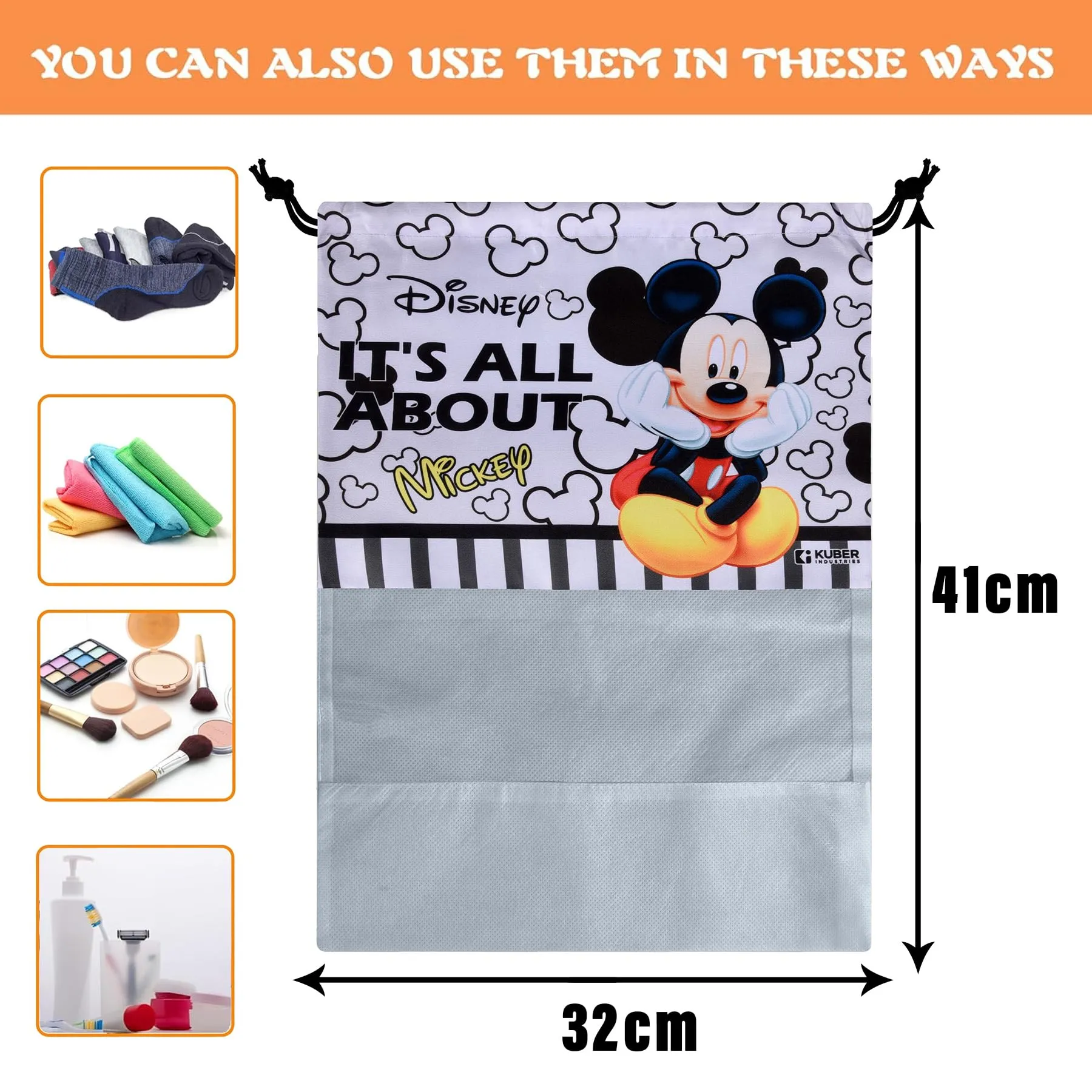 Kuber Industries Disney Mickey Shoe Cover | Travel Shoe Storage Bags | Polyester Storage Bag | Drawstring Shoe Cover | Shoe Organizer with Clear Window | Pack of 12 | Gray