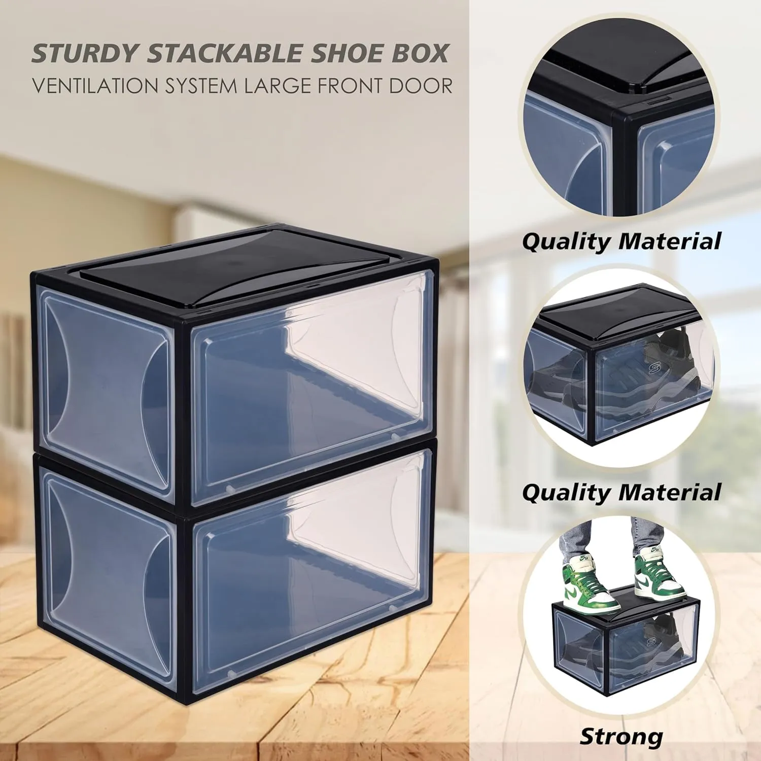 Kuber Industries Pack of 5 Sneaker Box | Plastic Stackable Shoe Organizer | Multi Purpose Space-Saving Storage Box | Black