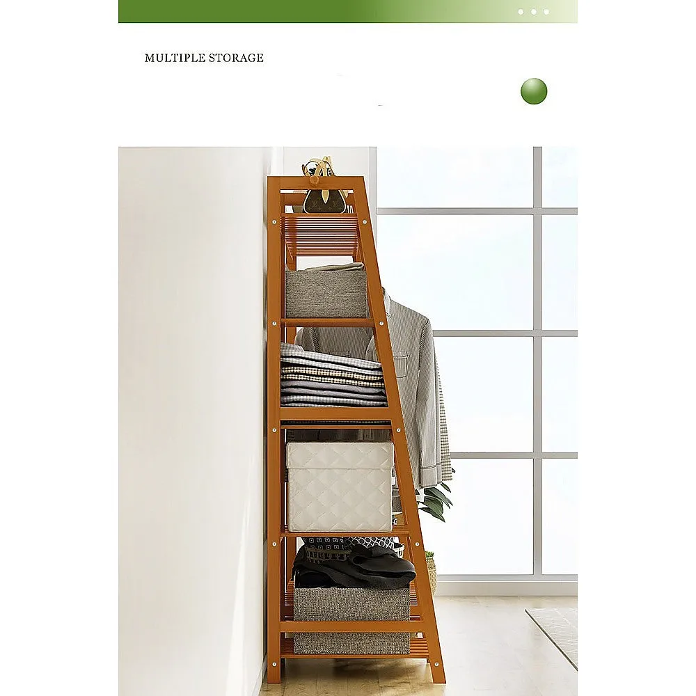 Large Bamboo Clothes Rack with Shelves, Dark Wood