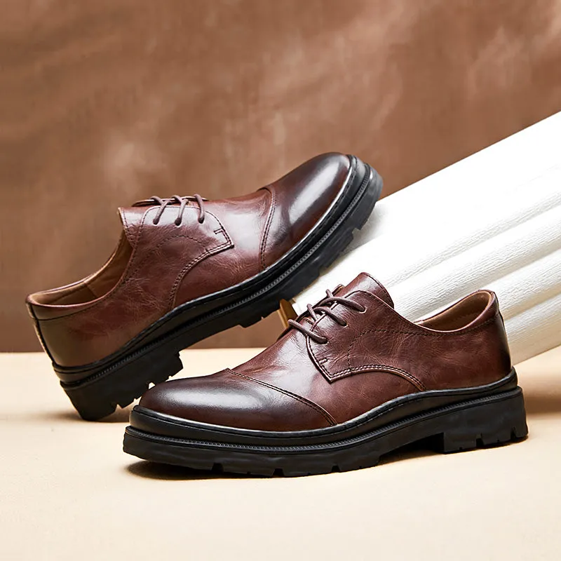 Lavish Leather Lace-Up: Elegant Round Toe Dress Shoes