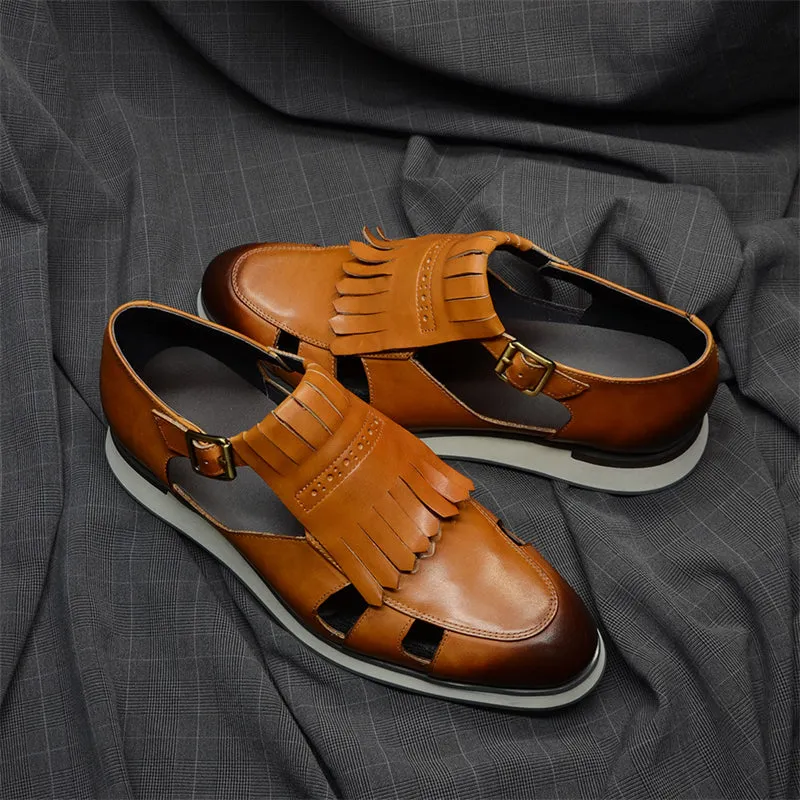 LeatherLux Round Toe Chic Buckle Sandals