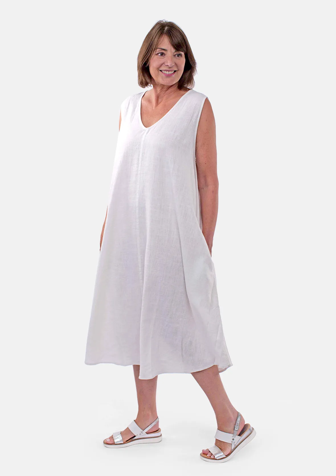 Linen Rich Umbrella Dress With Pockets