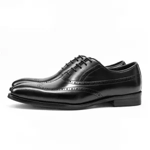 LuxeExo Cow Leather Brogue Lace-Up Dress Shoes