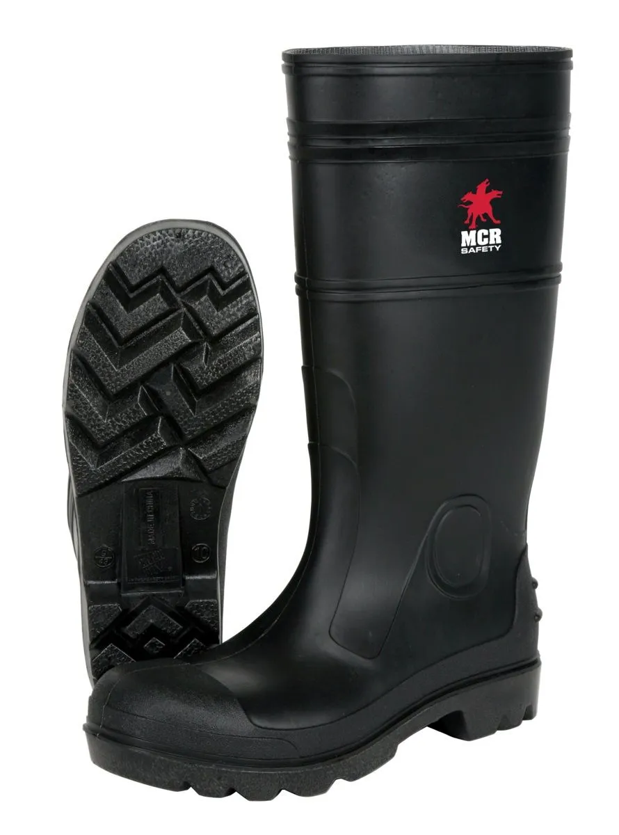 MCR Safety PBS1207 Steel Toe With Cleated Sole, 15 Inch PVC Work Boots, Black, Size 7, 1 Pair