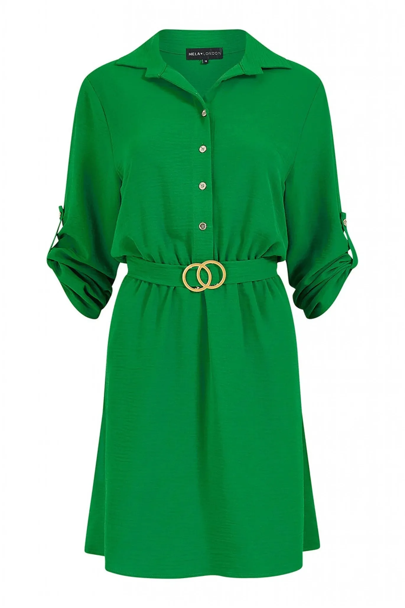 Mela London Green Belted Shirt Dress With Gold Buckle