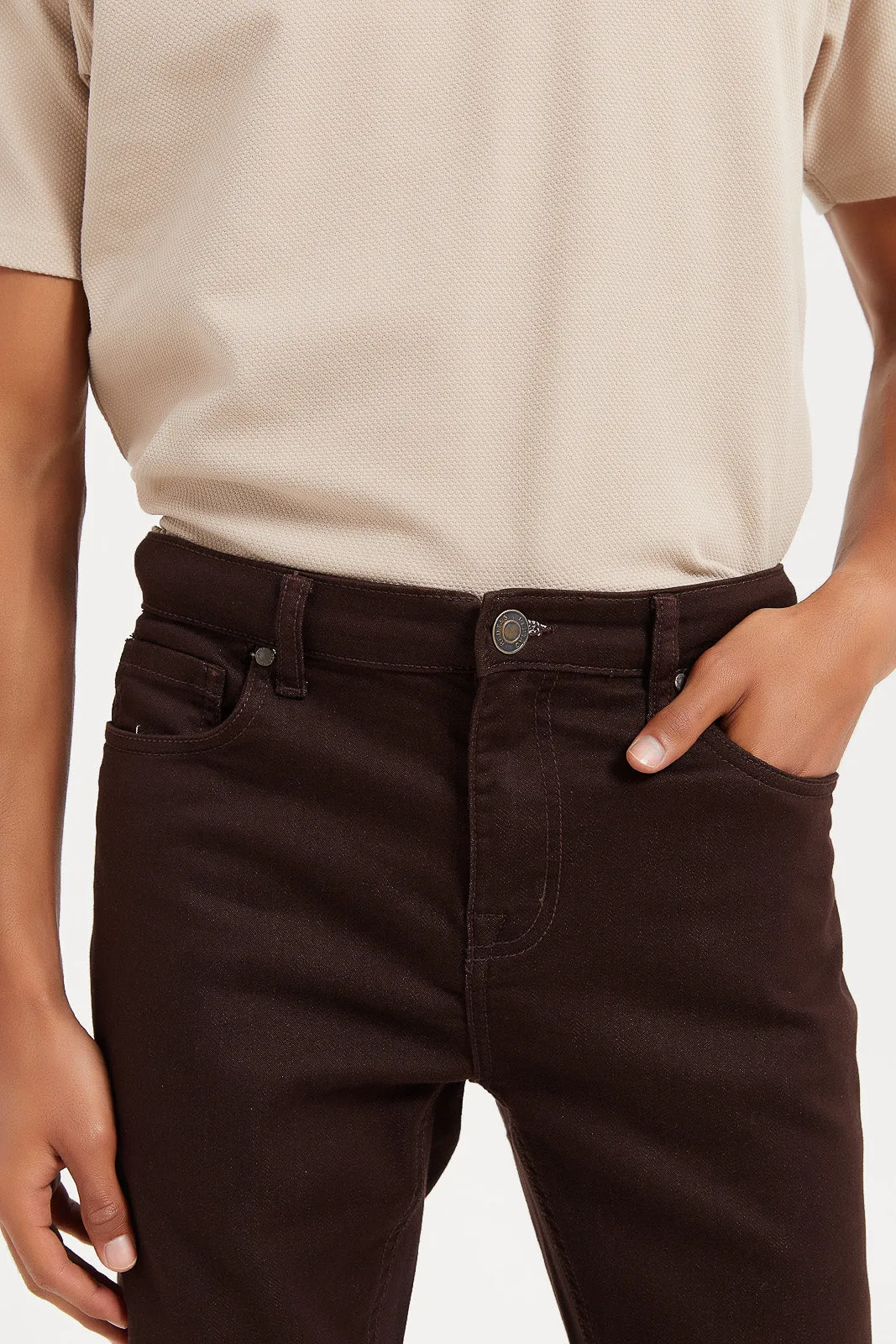 Men Brown 5 Pocket Denim Jeans