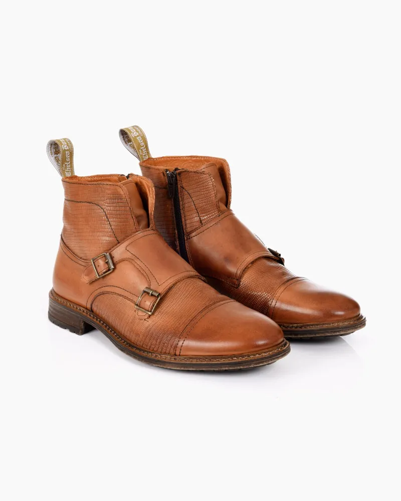 Men's Double Buckle Boot | Brown Leather