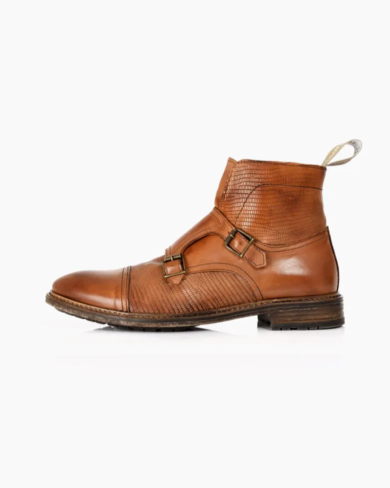 Men's Double Buckle Boot | Brown Leather