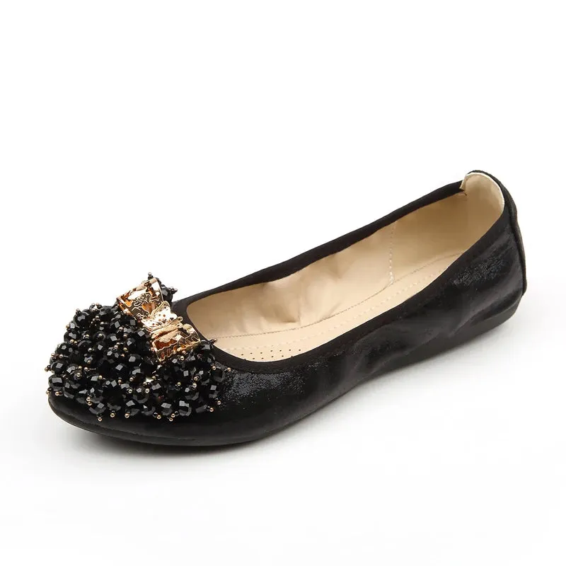 Merendy Kiondo flat heel Round toe Foldable embellished ballet flats