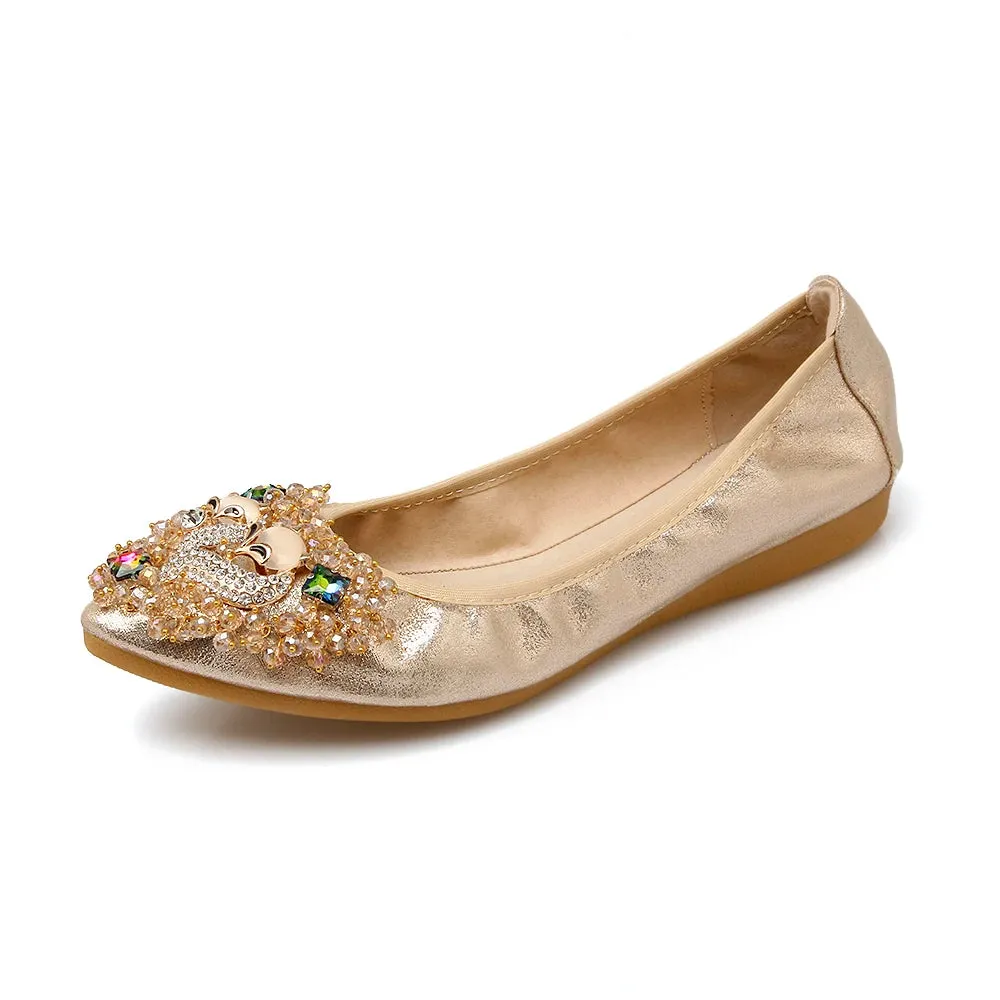 Merendy Kiondo flat heel Round toe Foldable embellished ballet flats