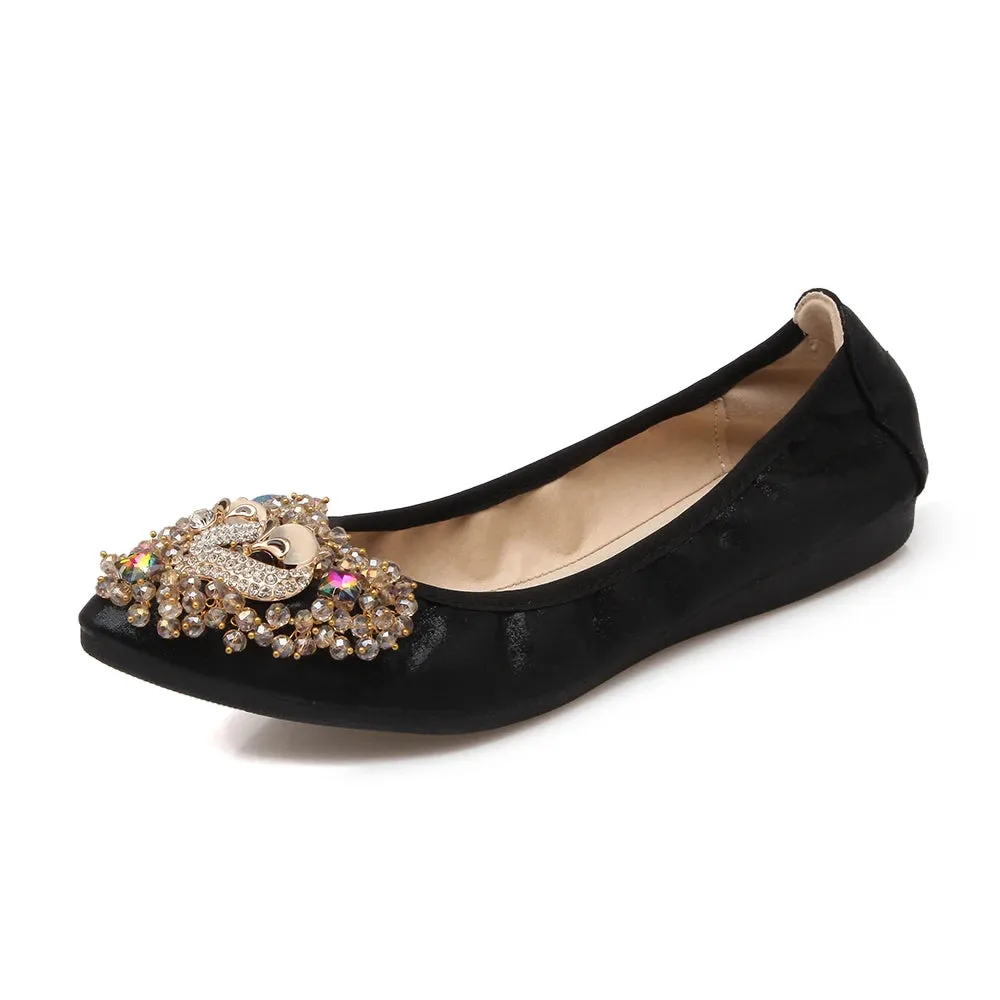 Merendy Kiondo flat heel Round toe Foldable embellished ballet flats