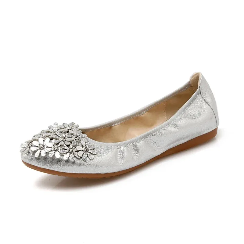 Merendy Kiondo flat heel Round toe Foldable embellished ballet flats