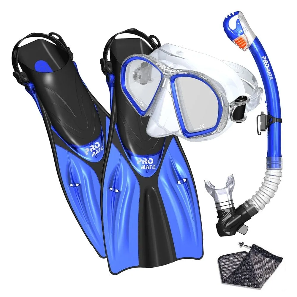 Promate Spectrum Adult Snorkeling Mask Dry Snorkel Fins Gear Bag Set - SCS0099