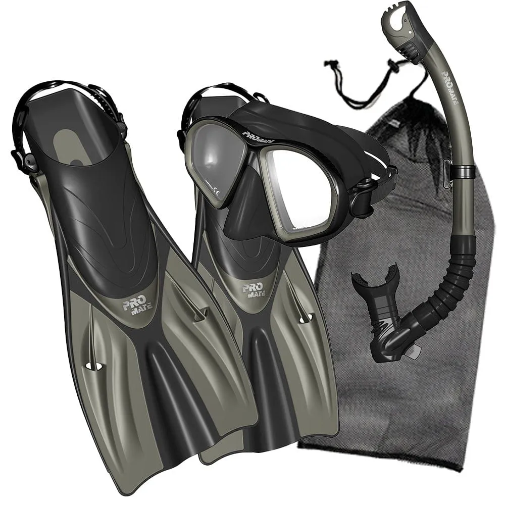 Promate Spectrum Adult Snorkeling Mask Dry Snorkel Fins Gear Bag Set - SCS0099