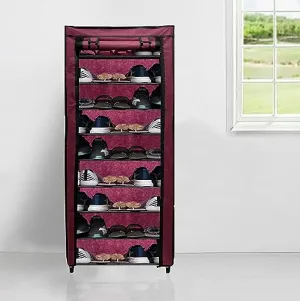 Raxon World 9 Tiers Shoe Rack with Dustproof Cover Closet Shoe Storage Cabinet Organizer,Maroon