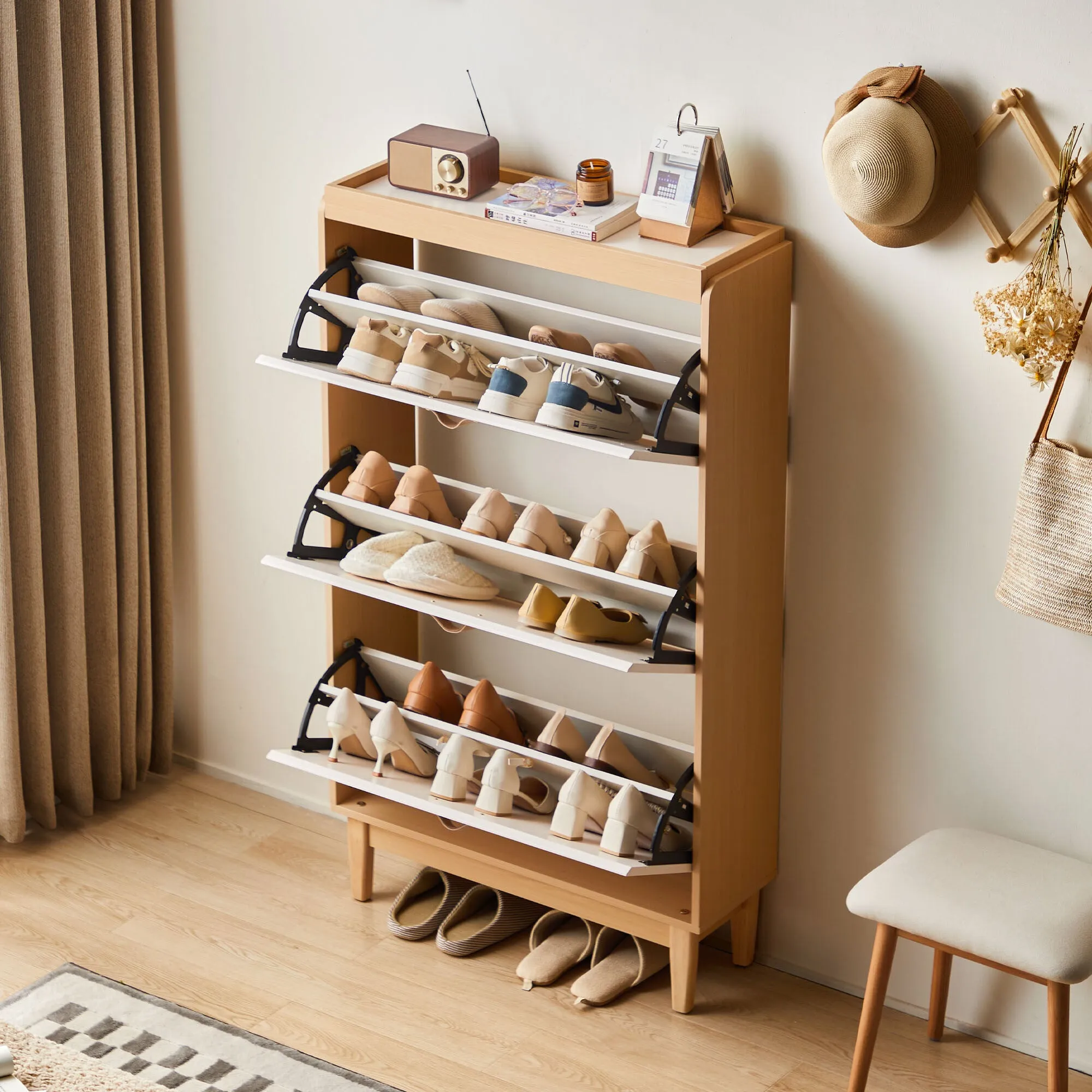 VASILY White Wooden Compact Shoe Cabinet