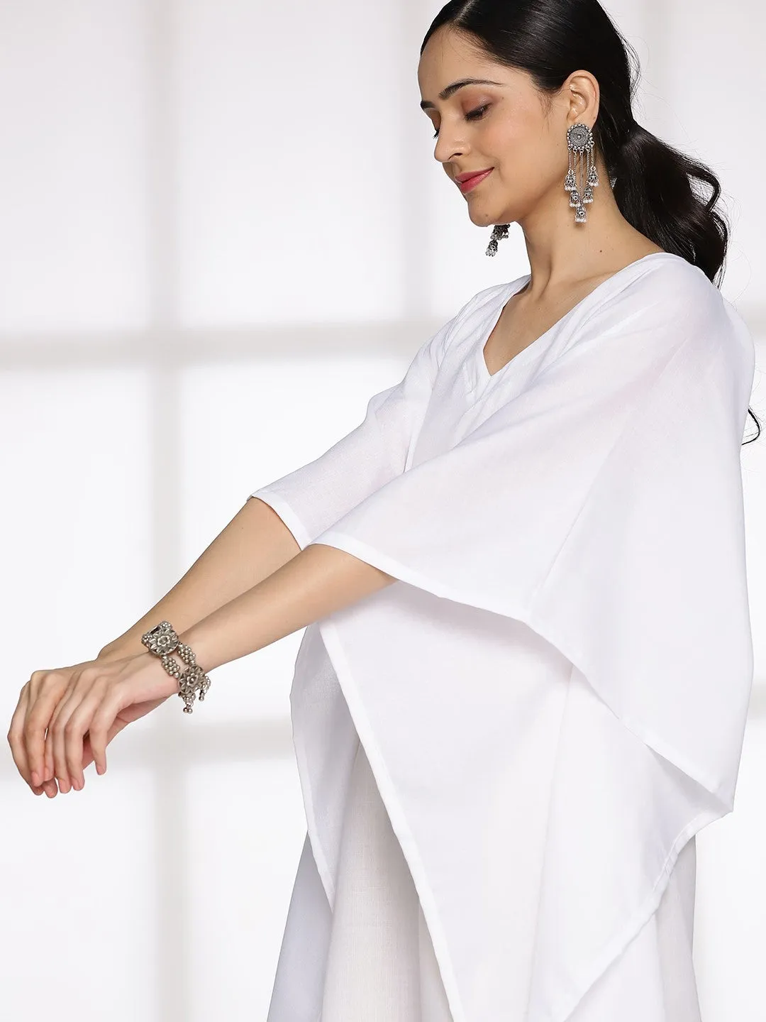 White CottonSlub LongKaftan